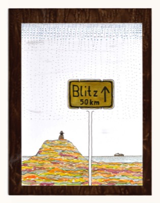  „Blitz“, Mixed Media, Papier, Metall, 25 x 33 cm 