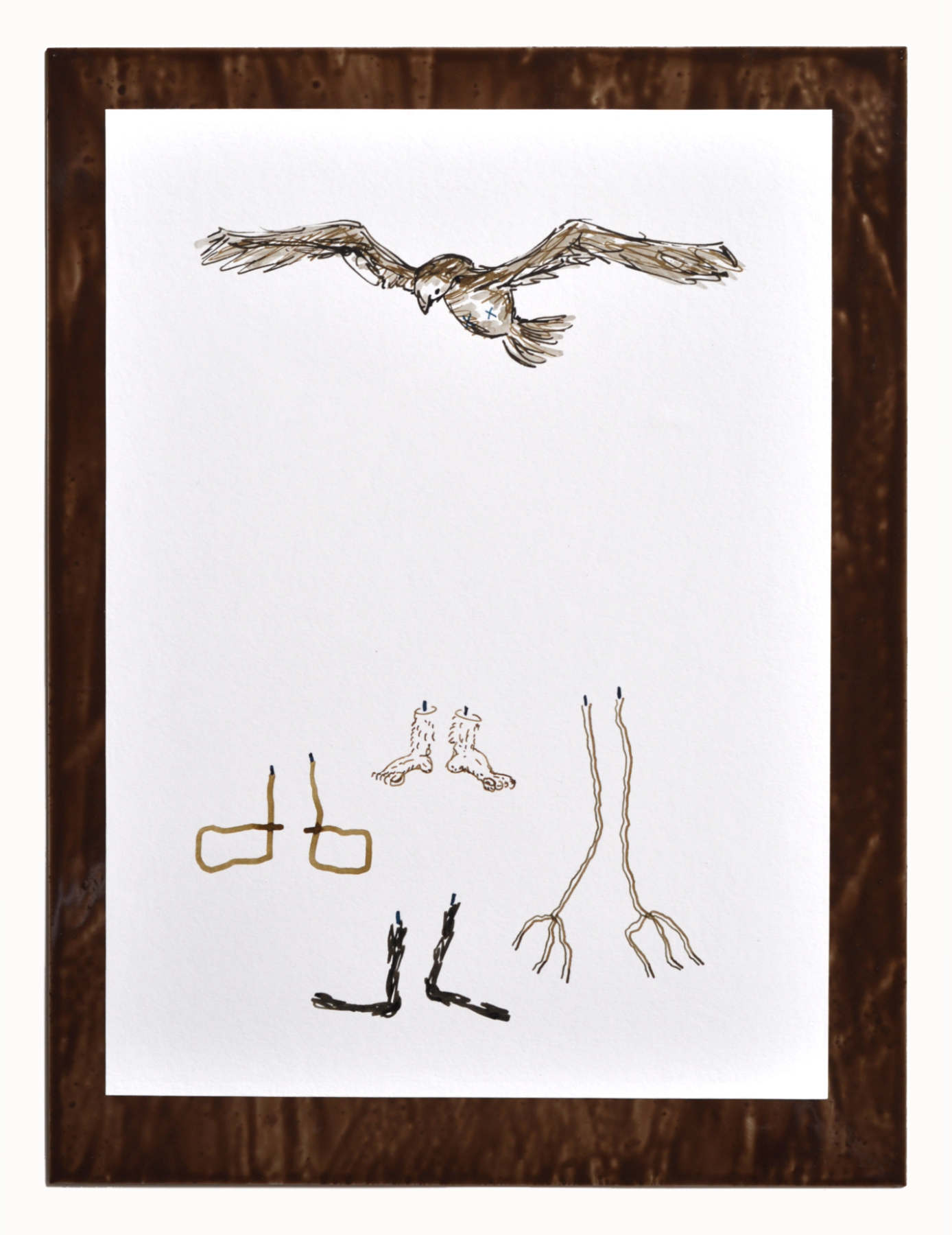  “Beine” (Legs), mixed media, paper, metal,  26 x 35 cm 